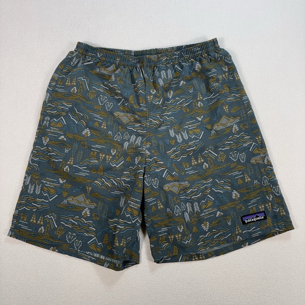 Patagonia Baggies 6" Swim Shorts Mens XS Green Nature Bear Mesh Lined Drawstring